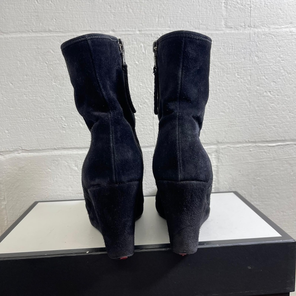 Vintage Prada Wedge Boot Black Suede Zip Side Women's Size 38.5 EU/8.5 US - Picture 7 of 14